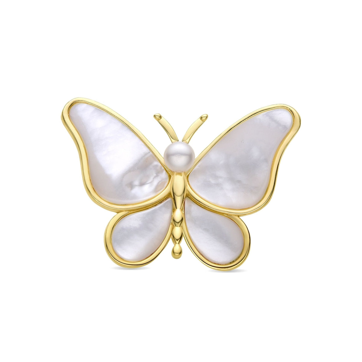 Broche de metal Mariposa con madreperla blanca y acabado en oro amarillo de 18 K