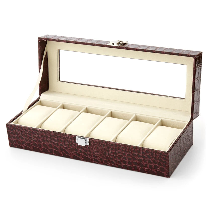 Caja Decoración Piel Burdeos (6 Relojes)