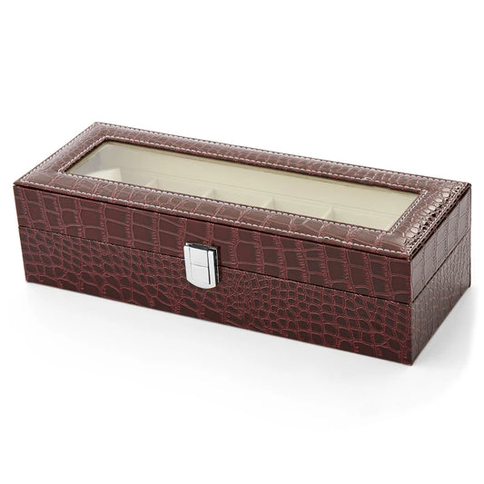 Caja Decoración Piel Burdeos (6 Relojes)