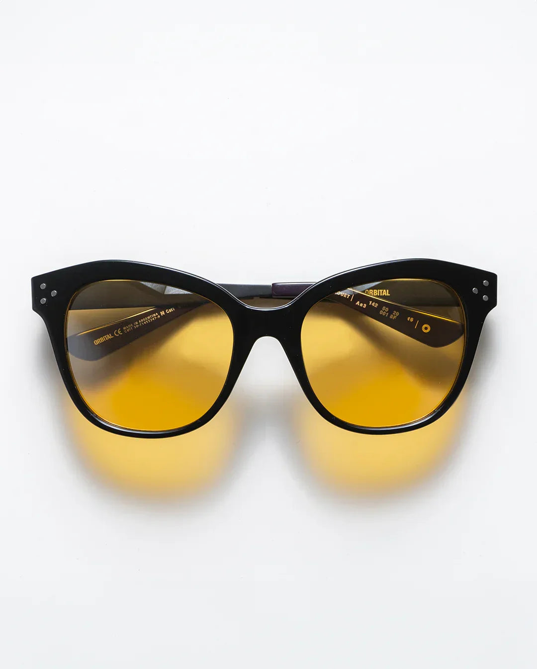 Gafas ROUET cat eye negro brillo con cristales ocre flash