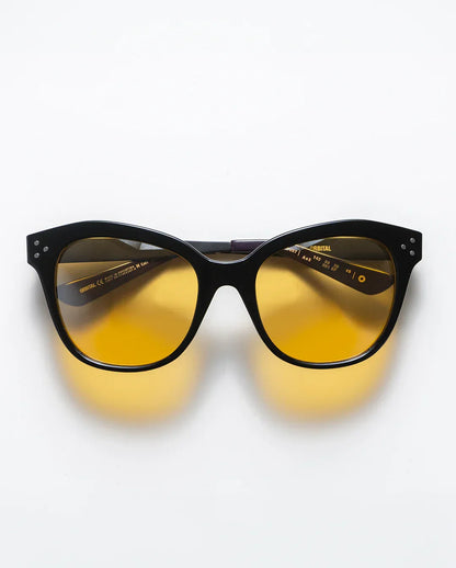 Gafas ROUET cat eye negro brillo con cristales ocre flash